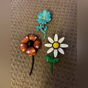 3 Vintage Enamel Floral brooches